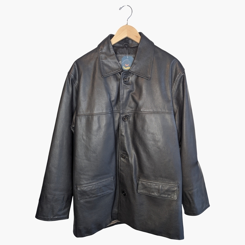 Boutique of Leathers Black Leather Button Up Coat Size Large Pebbled Leather